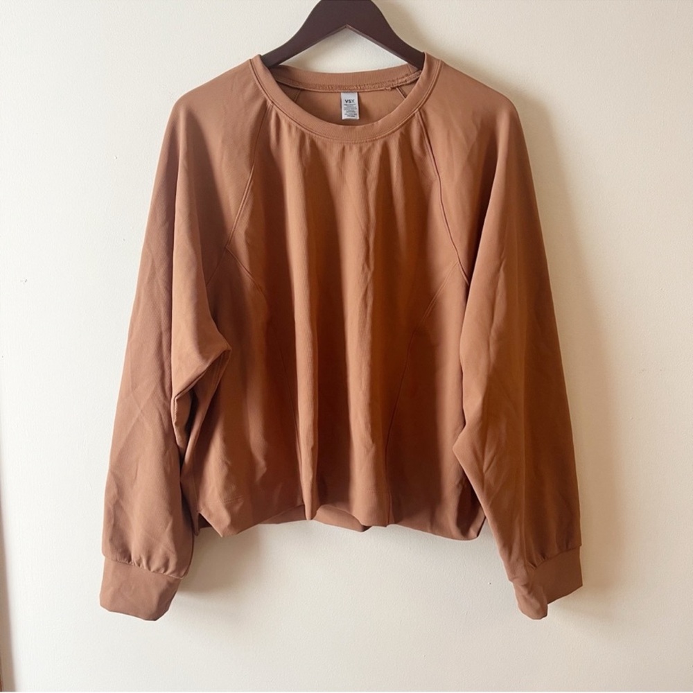 VSX Sport Brown Ribbed Crew neck Pullover Long Dolman Sleeves Boxy Fit Size XXL